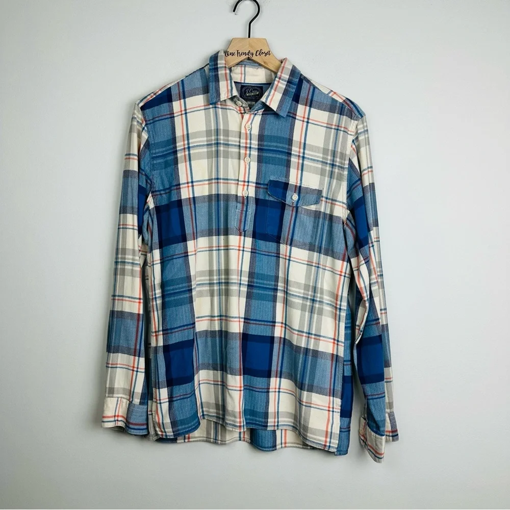 J Crew Mens Herringbone Collared Pullover Button Down Shirt Flannel Size Medium